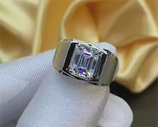 3-Carat White Brushed Square Moissanite Men's Wedding Ring UNA&CO