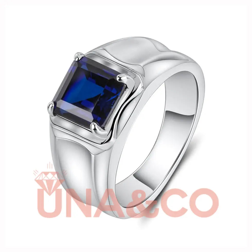 3-Carat Blue Satin-Finish Square Moissanite Men's Ring UNA&CO