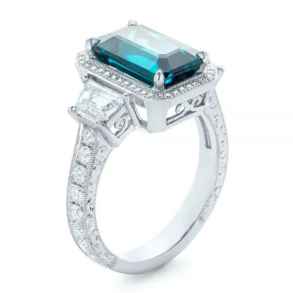 Dazzling Ocean Blue Zircon Halo Engagement Ring UNA.CO