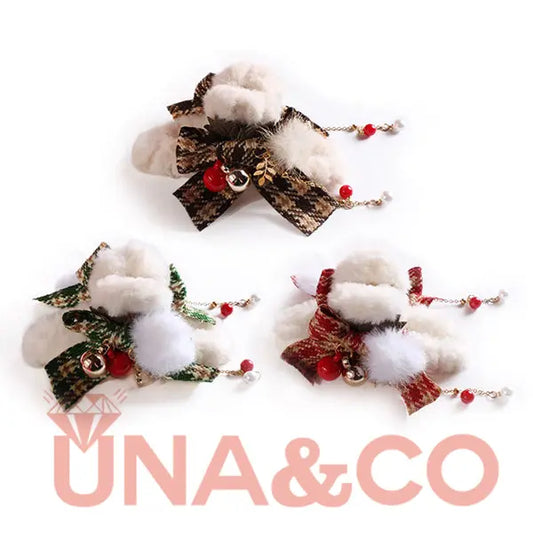 Christmas Cute Plush Bow Hair Clip UNA.CO