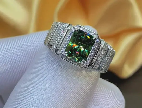 3-Carat Green Luxury Square Moissanite Men's Wedding Ring UNA&CO