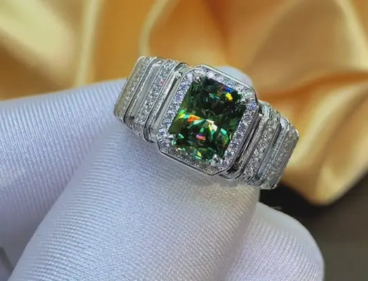 3-Carat Green Luxury Square Moissanite Men's Wedding Ring UNA&CO