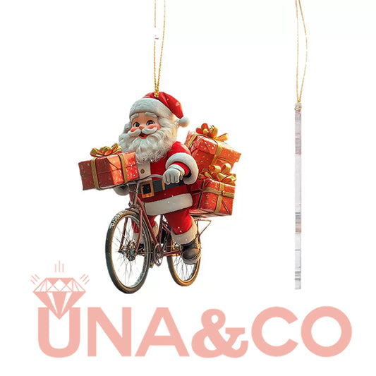 Santa Claus Bicycle Acrylic Rearview Mirror Hanging Ornament