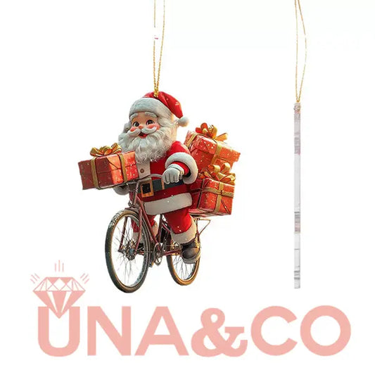 Santa Claus Bicycle Acrylic Rearview Mirror Hanging Ornament UNA.CO