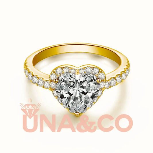 18K Yellow Gold Double Heart Shape Face 2CT Moissanite Ring UNA&CO