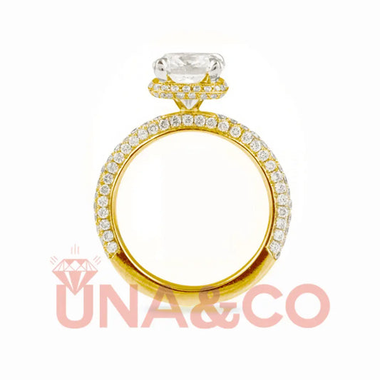 18K Yellow Gold Cushion Cut Sparkly Moissanite Ring UNA&CO