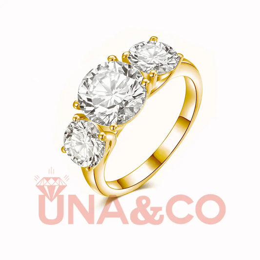 18K Yellow Gold Shiny Three Moissanite Ring UNA&CO
