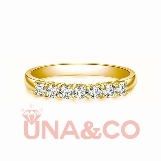18K Yellow Gold Half A Circle Seven Moissanite Ring UNA.CO