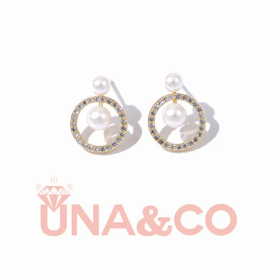 Gentle style round pearl earrings UNA&CO