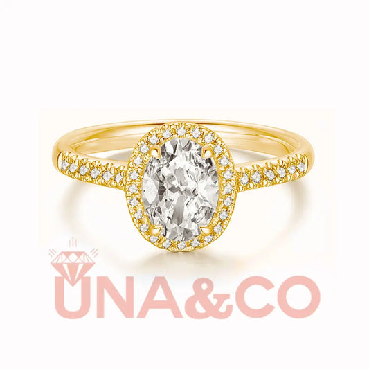 18K Yellow Gold 2 Carats Four Prong Oval Moissanite Ring UNA&CO