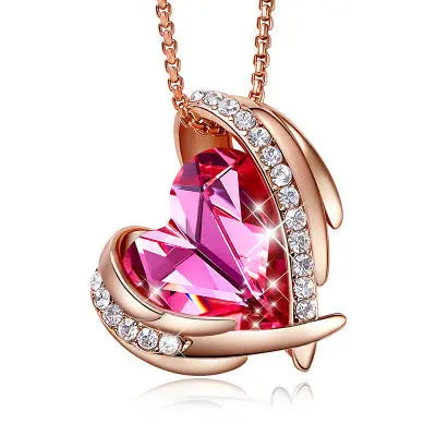 Pink Angel Heart Necklace UNA.CO