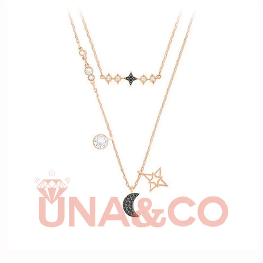 Double Layers Star and Moon Necklace UNA.CO