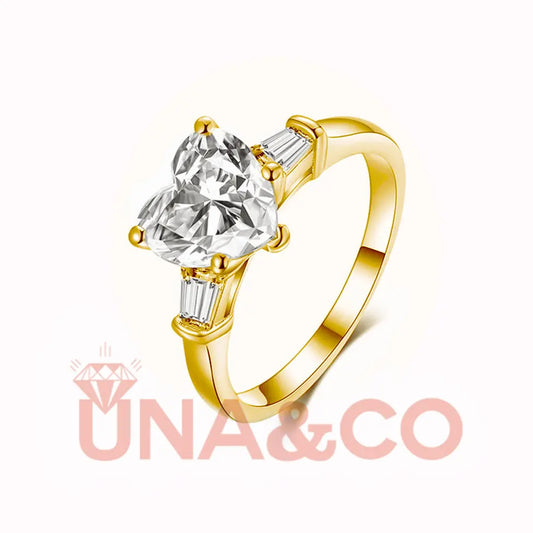 18K Yellow Gold 2CT Heart Shape Romantic Moissanite Ring UNA&CO
