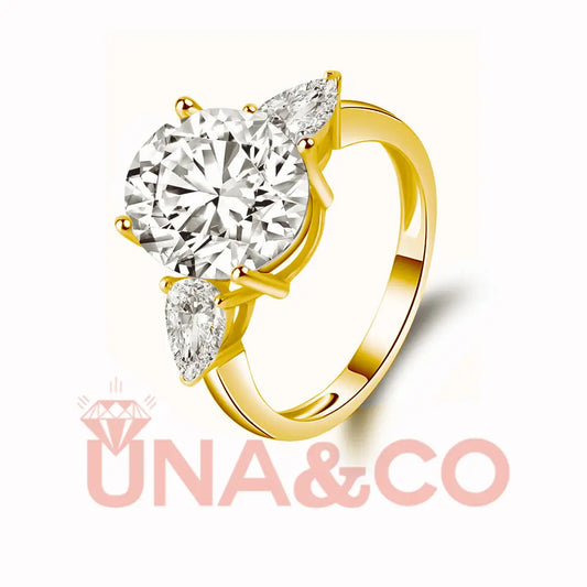 18K Yellow Gold 5CT Flower Oval Cut Sparkly Moissanite Ring UNA&CO