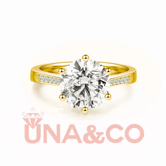 18K Yellow Gold 3.5CT Six Prong Shiny Moissanite Engagement Ring UNA&CO