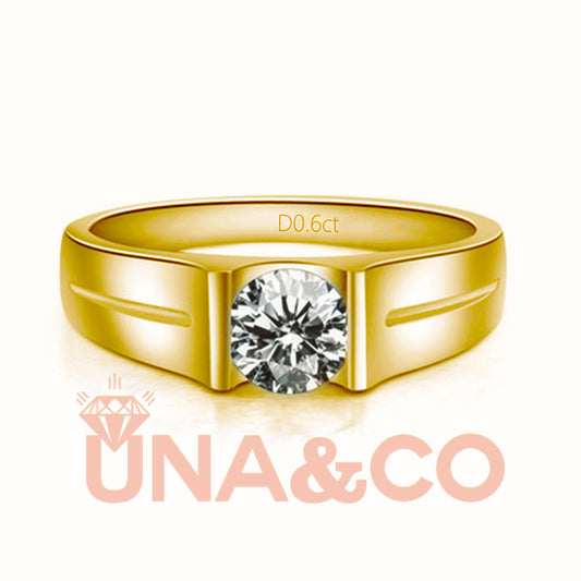 18K Yellow Gold Simple Engagement Moissanite Ring for men
