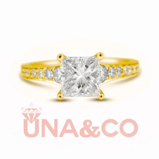 18K Yellow Gold Princess Cut Solitaire Moissanite Ring UNA&CO