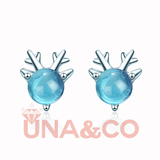 Super Cute Antler Blue Crystal Earrings UNA.CO