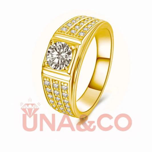 18K Yellow Gold Rows Of Moissanite Delicate Men's Ring UNA&CO