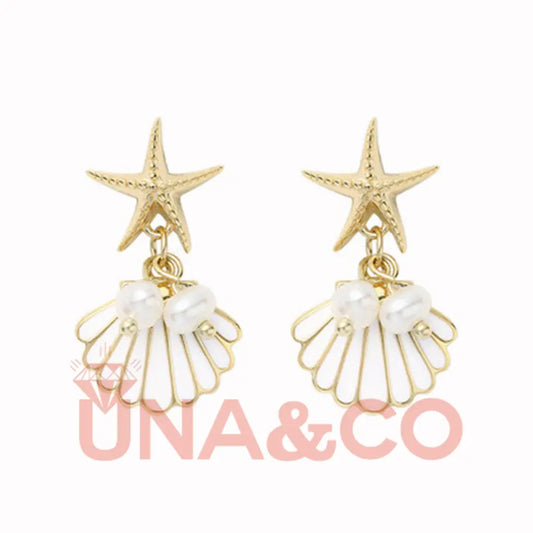 Unique Starfish Scallop Pearl Earrings UNA.CO