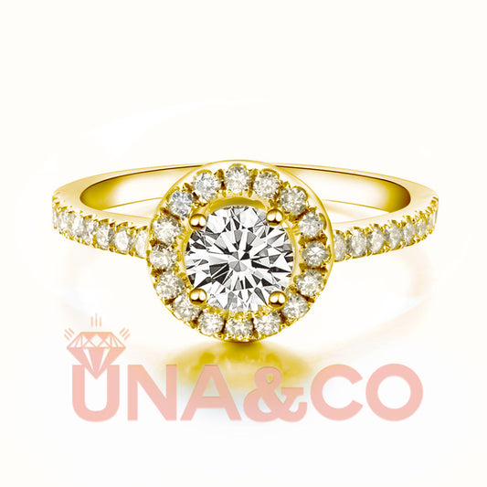 18K Yellow Gold Four Prong Round Moissanite Ring