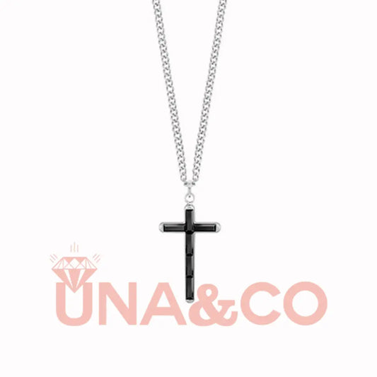 Simple Black Crystal Cross Necklace UNA.CO