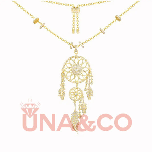 Dream Catcher Feather Long Tassel Necklace UNA.CO