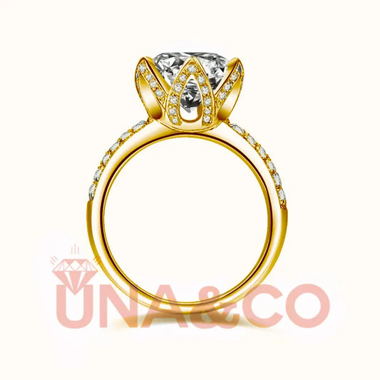 18K Yellow Gold Light Luxury Lotus Bud 3Carats Moissanite Ring UNA.CO