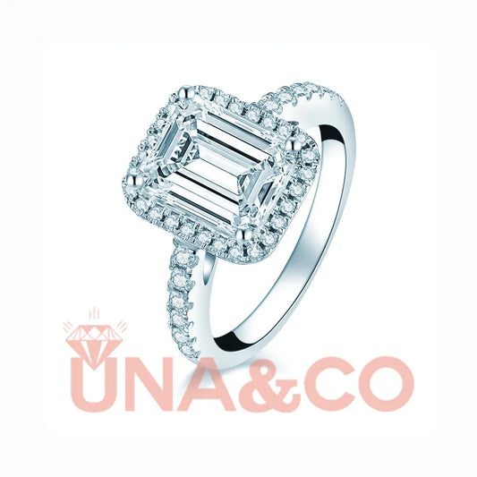 Shimmering Emerald cut Moissanite ring UNA&CO