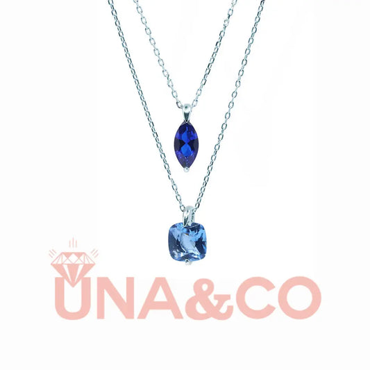 Square Gem & Marquise Gem Stacking Necklace UNA&CO