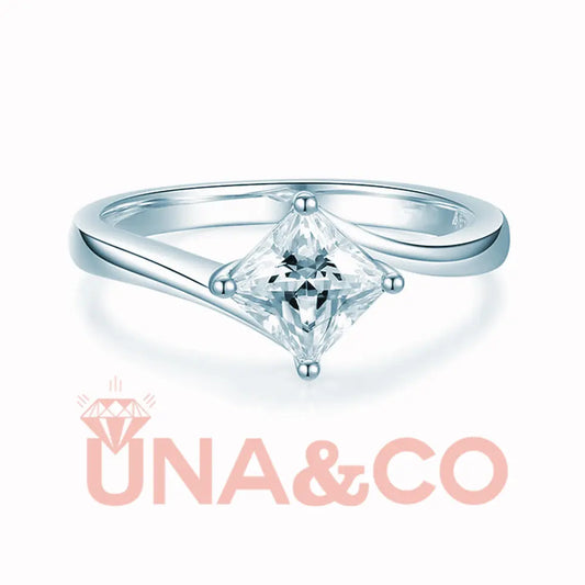 Twisting ring arms princess Square-shaped Moissanite Ring UNA&CO
