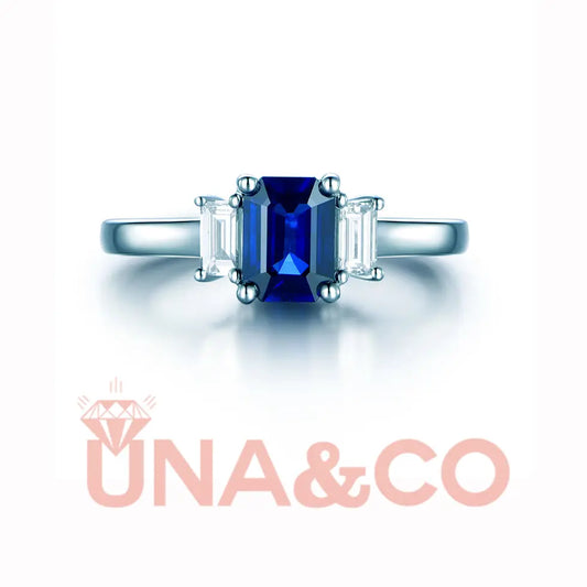 Emerald Cut Sapphire Three Stone Ring UNA&CO