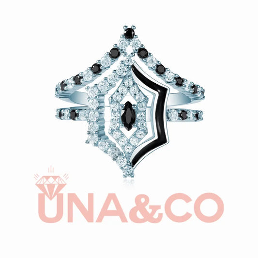 Fashion black and white moissanite 2pcs ring UNA&CO