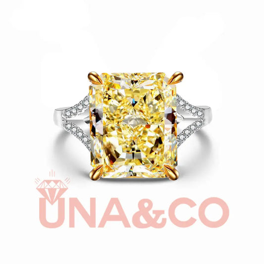 European and American jewelry customization-yellow Moissanite Ring-Radiant cut 3-7CT UNA&CO