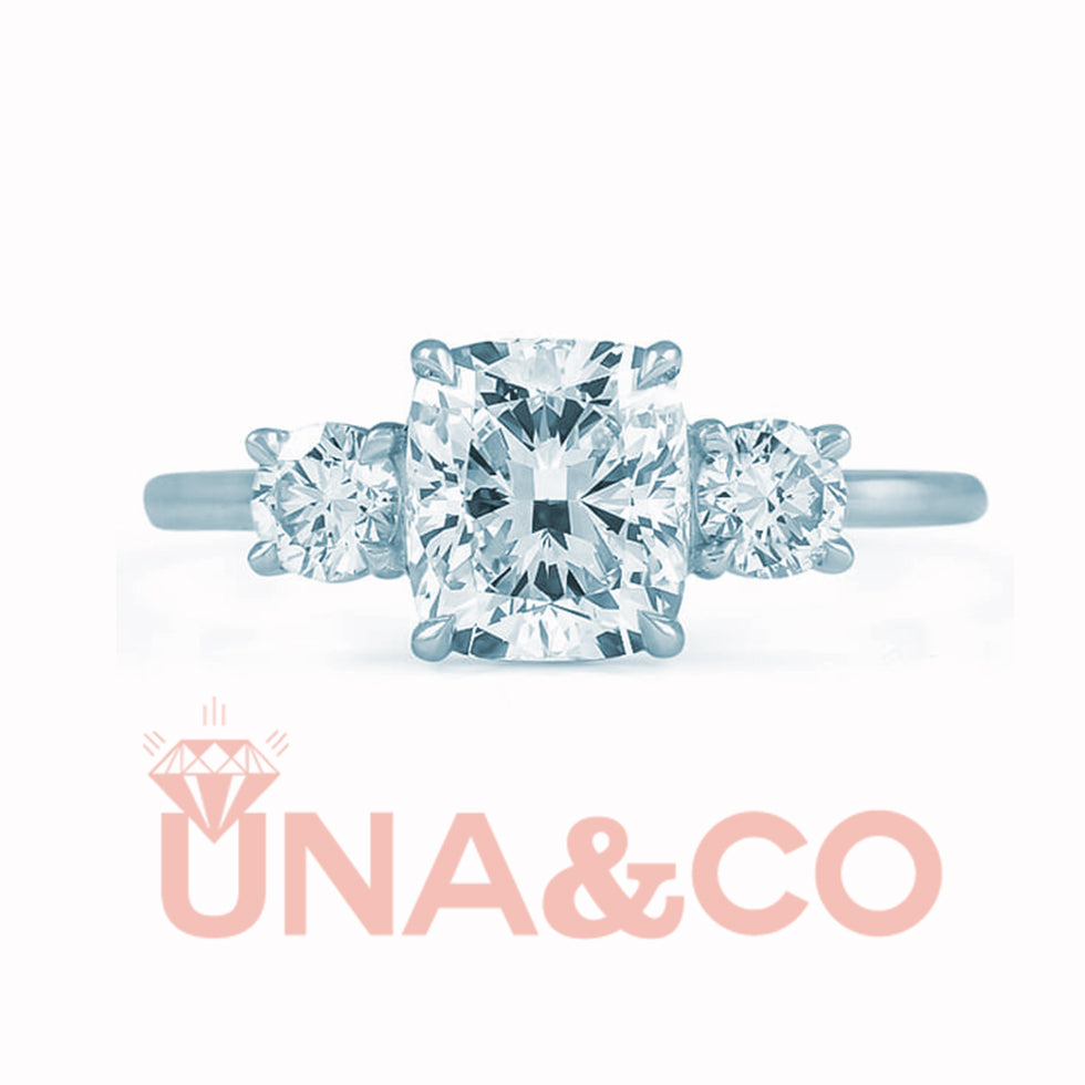 Cushion Cut Three CVD Diamonds Engagement Ring