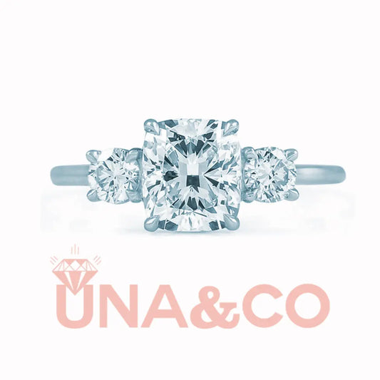 Cushion Cut Three Moissanite Engagement Ring UNA&CO