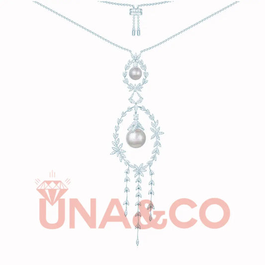 Unique Flower Petals and Pearl Long Pendant UNA.CO