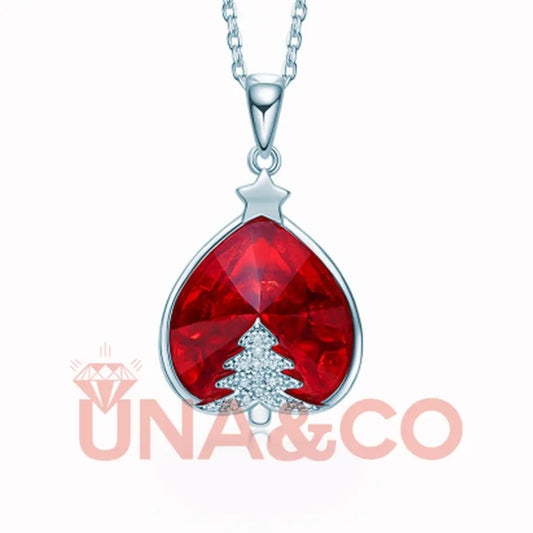 Romantic Christmas Tree Red Crystal Necklace UNA.CO