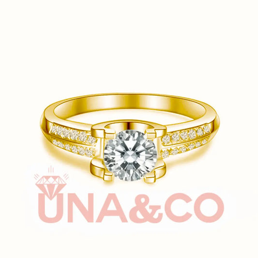 18K Yellow Gold Classic Ox Head 2Carats Style Moissantie Ring UNA.CO