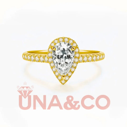 18K Yellow Gold Pear Cut Romantic 3Carats Moissanite Ring UNA.CO