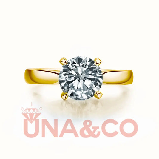 18K Yellow Gold Classic Four Prong Setting Moissanite Ring UNA&CO