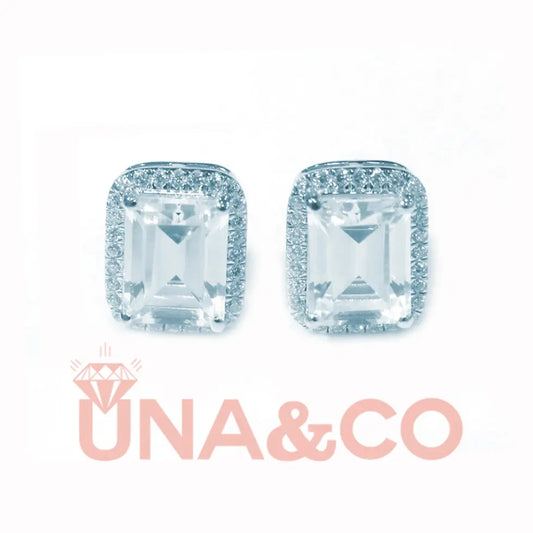 Shimmering Emerald Cut Halo Earrings UNA&CO
