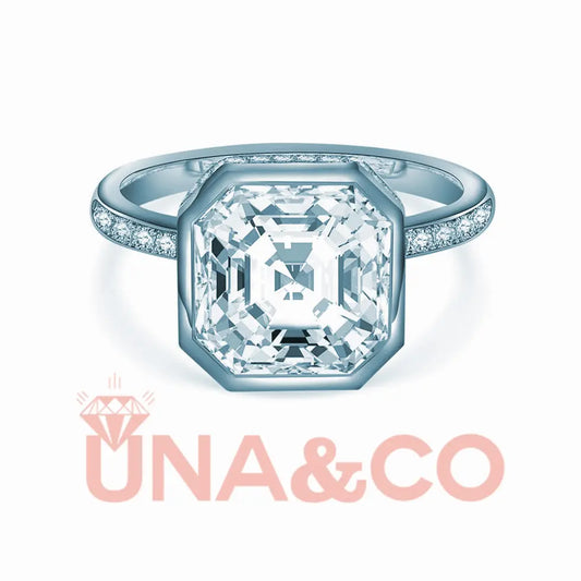 Bezel Setting Asscher Cut Engagement Ring UNA&CO