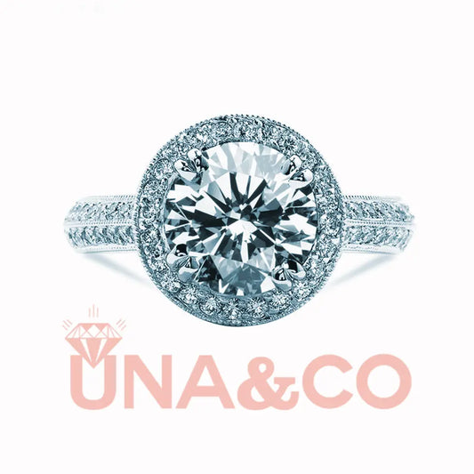 Delicate Round Cut Halo Engagement Ring UNA&CO