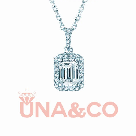 Shimmering Emerald Cut Halo Necklace UNA&CO
