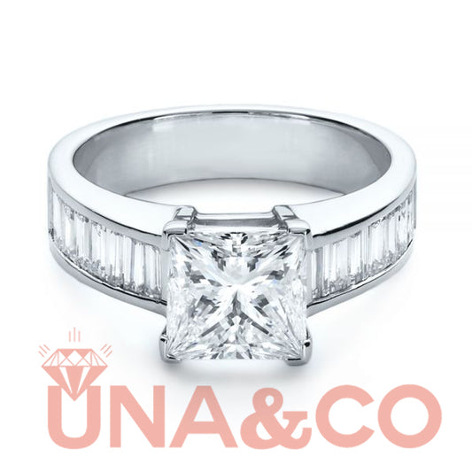 Princess Cut & Baguette Gemstone Engagement Ring