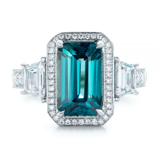 Dazzling Ocean Blue Zircon Halo Engagement Ring