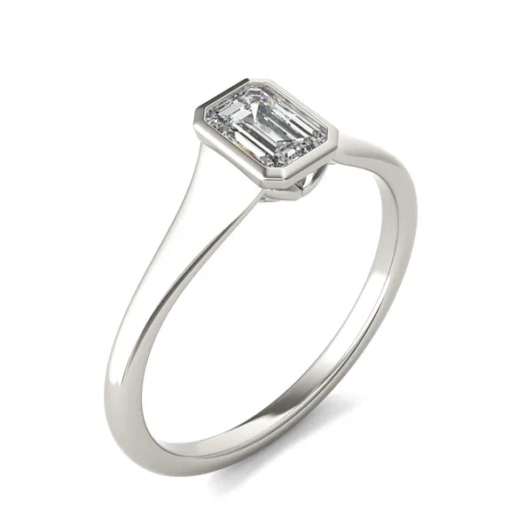 Architectural Bezel Emerald Cut Solitaire Ring