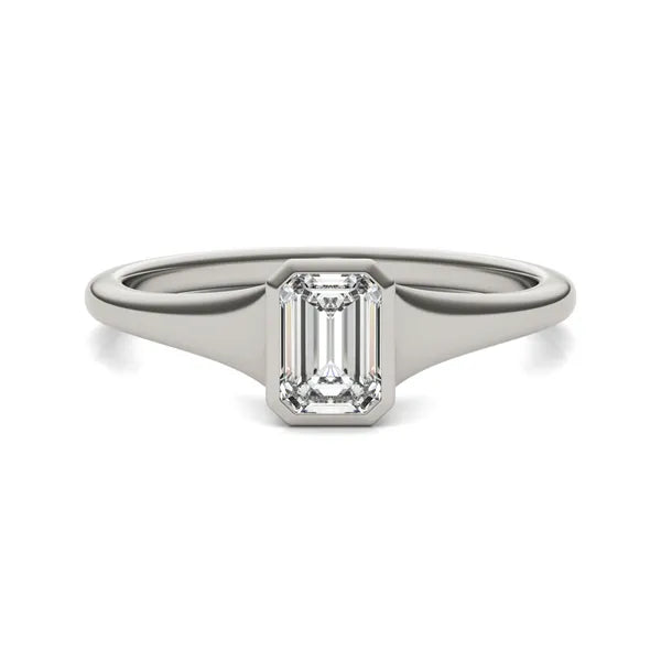 Architectural Bezel Emerald Cut Solitaire Ring