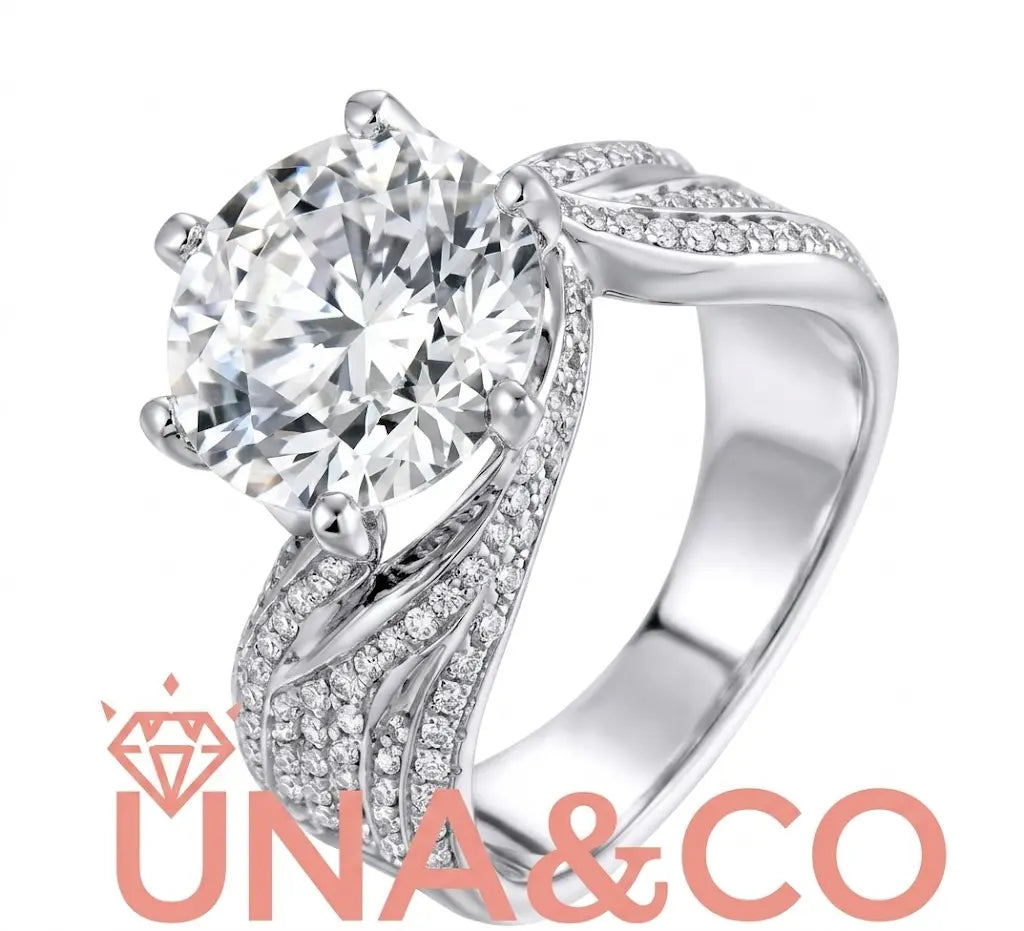 UNA&CO silver six-prong flowing band moissanite engagement ring